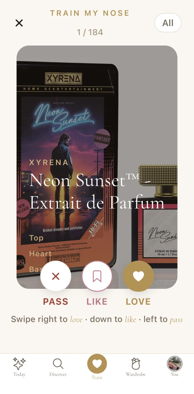 Train My Nose swipe interface that teaches Perfume Picks your taste